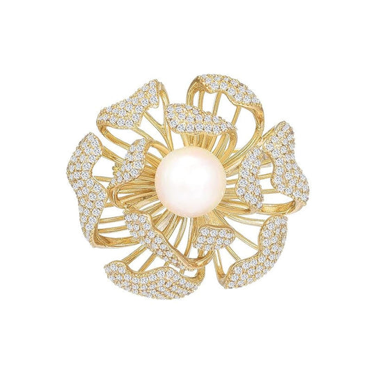 AILONMEI Brooches for Women Fashion, Elegant Designer Costume Corsage Pearl Brooches & Pins Christmas Gift (Lotus)