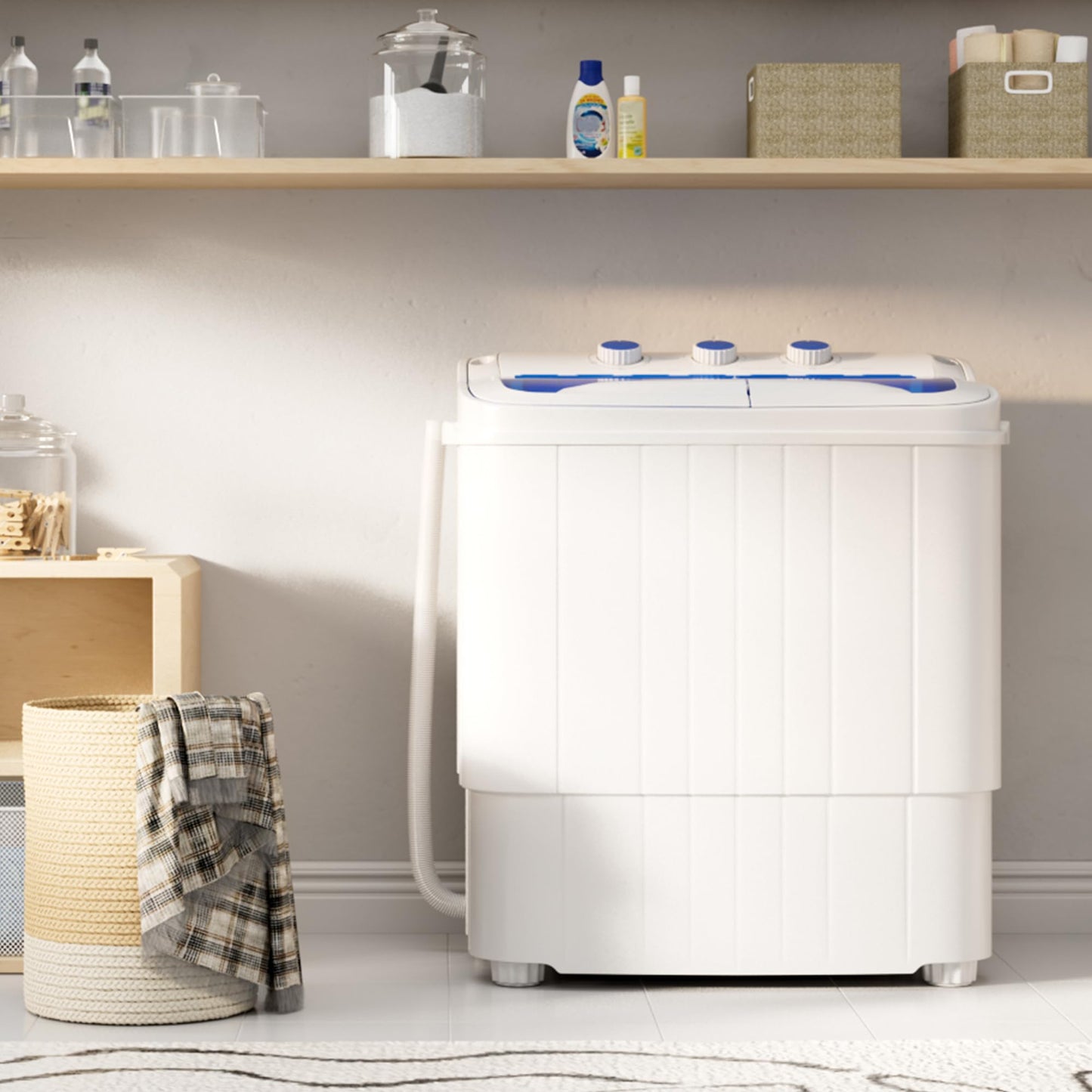 INTERGREAT Portable Washing Machine, 16lbs Twin Tub Portable Washer with 9.6Lbs Washer and 6.4Lbs Spinner dryer, Semi-automatic Washer Machine Combo for Dorms, Apartments, Blue