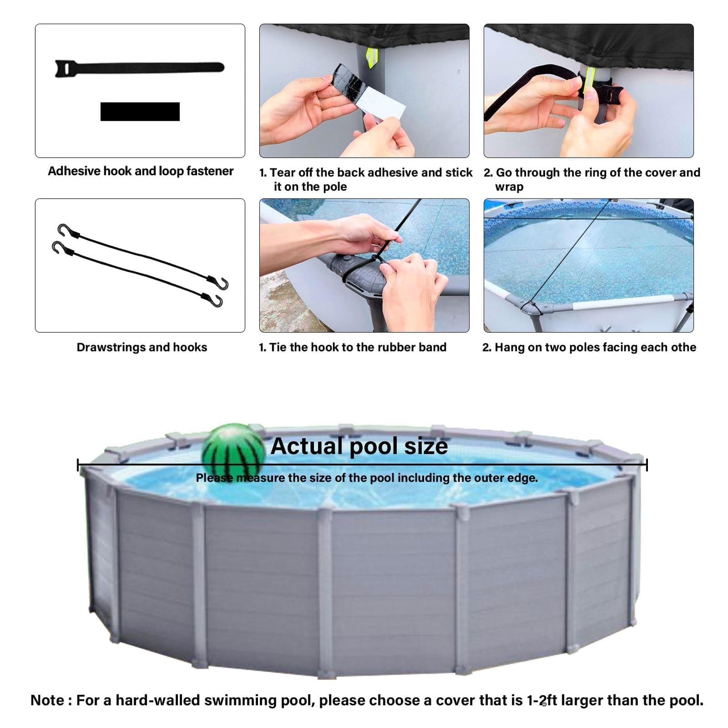 SAFANA 18FT Round Pool Covers for Above Ground Pools, Round Swimming Pool Cover [Upgrade 420D Thicker] Protective Leaf Cover, Elastic Band Auto Shrink & Seal, Tear Resistant, UV Protection, Black