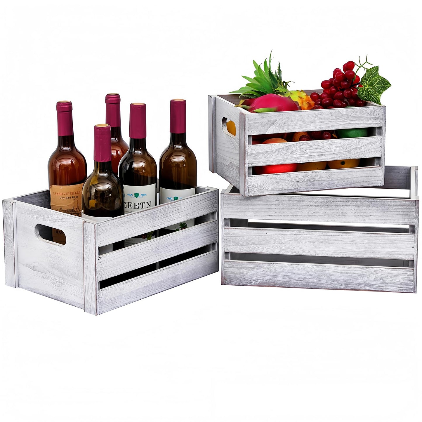 LKMANY Storage Crates 3 Pcs Wooden Crates Decorative Boxes,Nesting Storage Container Rustic White,Boxes for Storage, Display,Decor