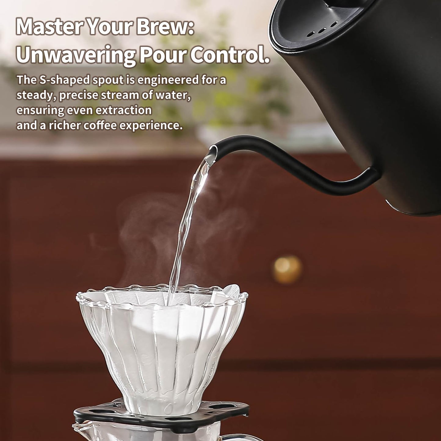 MOUTIUS Water Kettle Electric,Gooseneck Electric Kettle with 50pcs Coffee Filter,±1℉ Temperature Control, Fast Heating, Stainless Steel Interior, Ideal for Precise Pour-Over Coffee and Tea