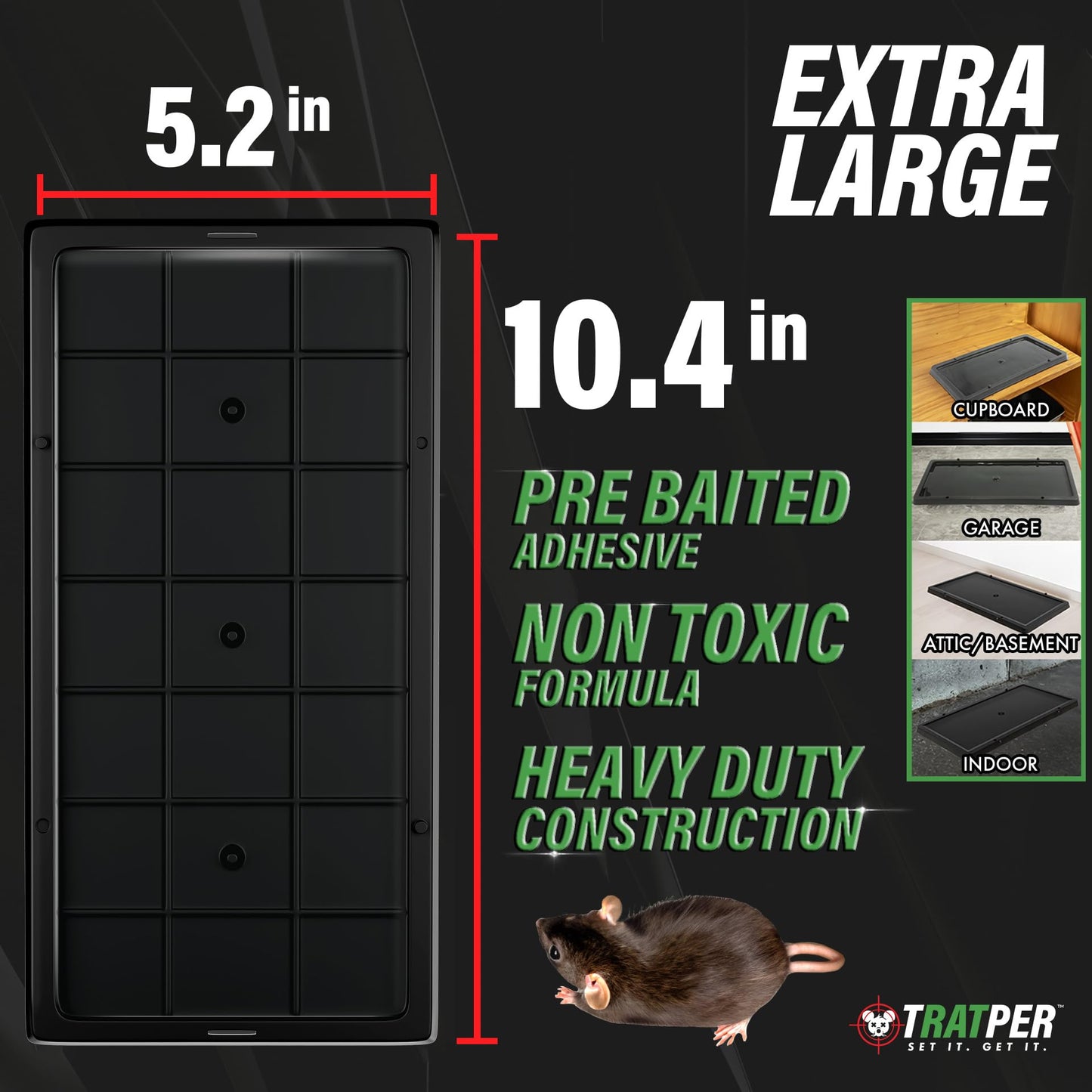 TRATPER Glue Traps for Mice,Rat,Mouse,Snake,Lizard,Insect. 10 Pack. Extra Strength,Pre-Baited Adhesive.Heavy Duty Plastic Tray.Non-Toxic,Chemical-Free Pest Control for Home. 10Pack