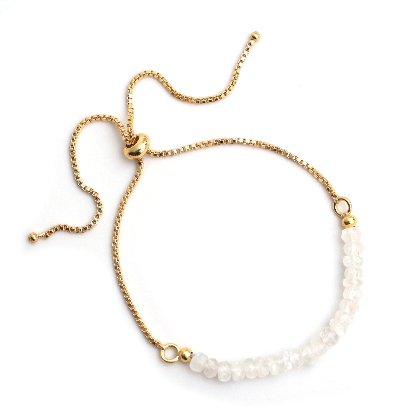 Gempires Moonstone Bracelet for Women, Birthstone Beaded Bracelet, June Birthstone, Bolo Beads Bracelet, New Beginning, Gold Plated Chain Unique Gifts for Her