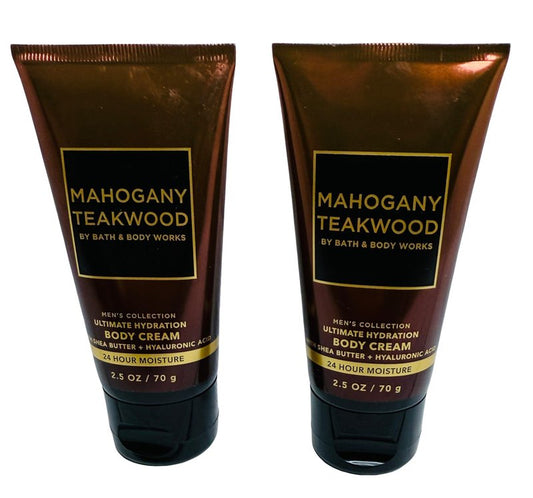 Bath & Body Works Travel Size Ultimate Hydration Body Creams: Mahogany Teakwood 2.5 Ounces Set of 2