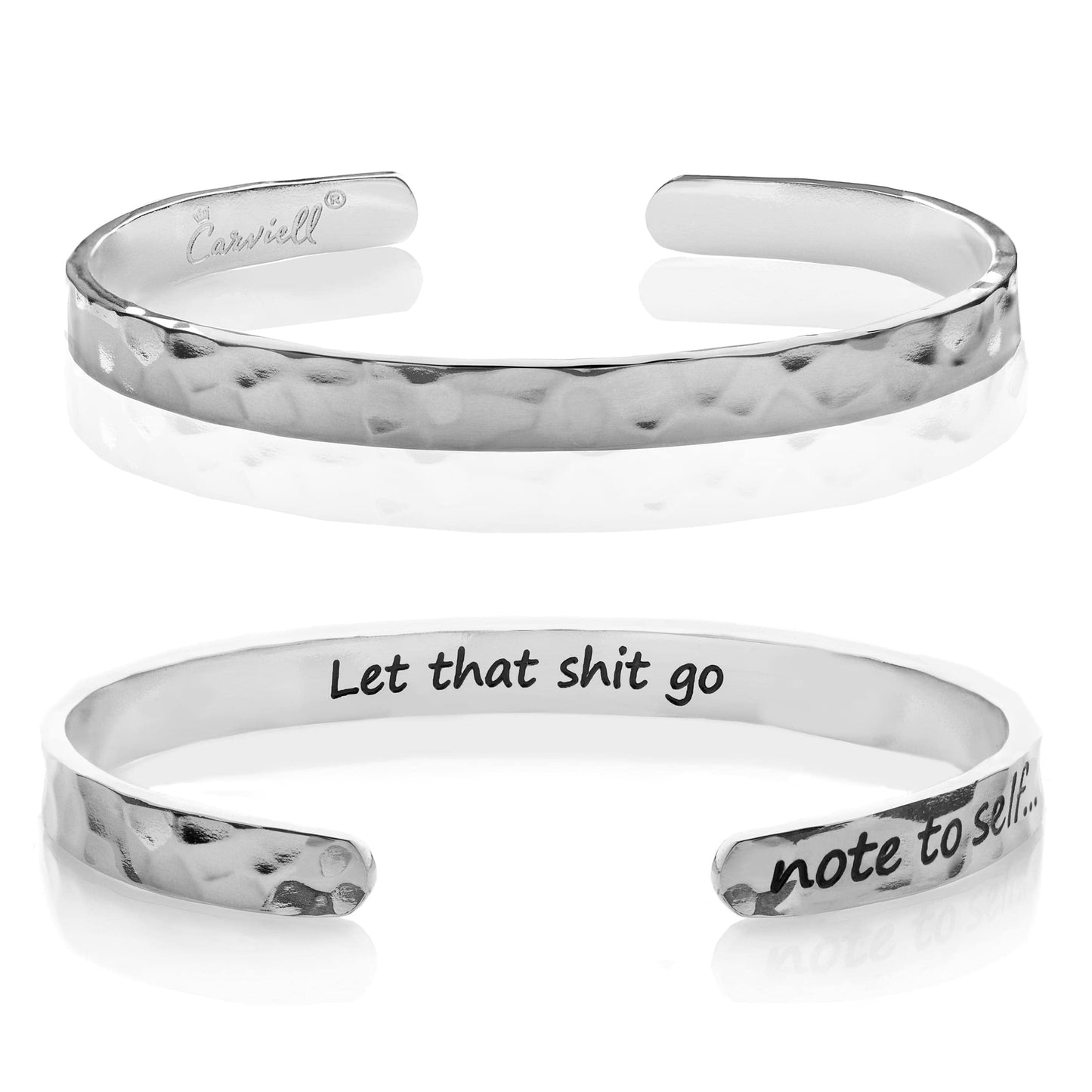 Carviell Bracelet, Let that Sht Go, Yoga Gifts for Women, Divorce Present for Women or for someone With depression, Get Well Gift, Cuff for Her, Stainless Steel Hammered Bangle