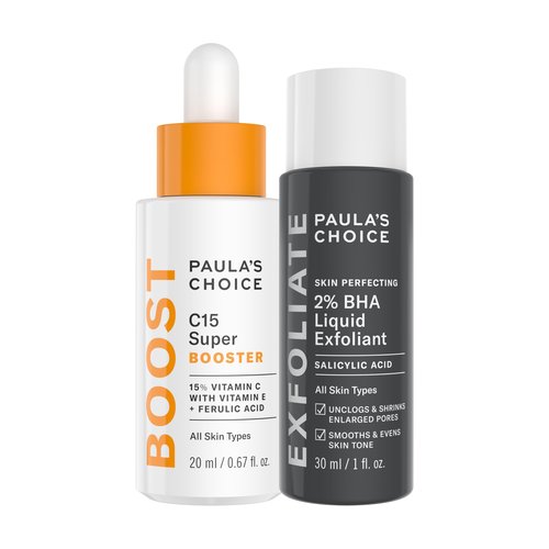 Paula’s Choice C15 Super Booster Vitamin C Serum + Travel Size 2% BHA Salicylic Acid Liquid Exfoliant Duo, for Radiance, Glow and Smoother Skin, Set of 2