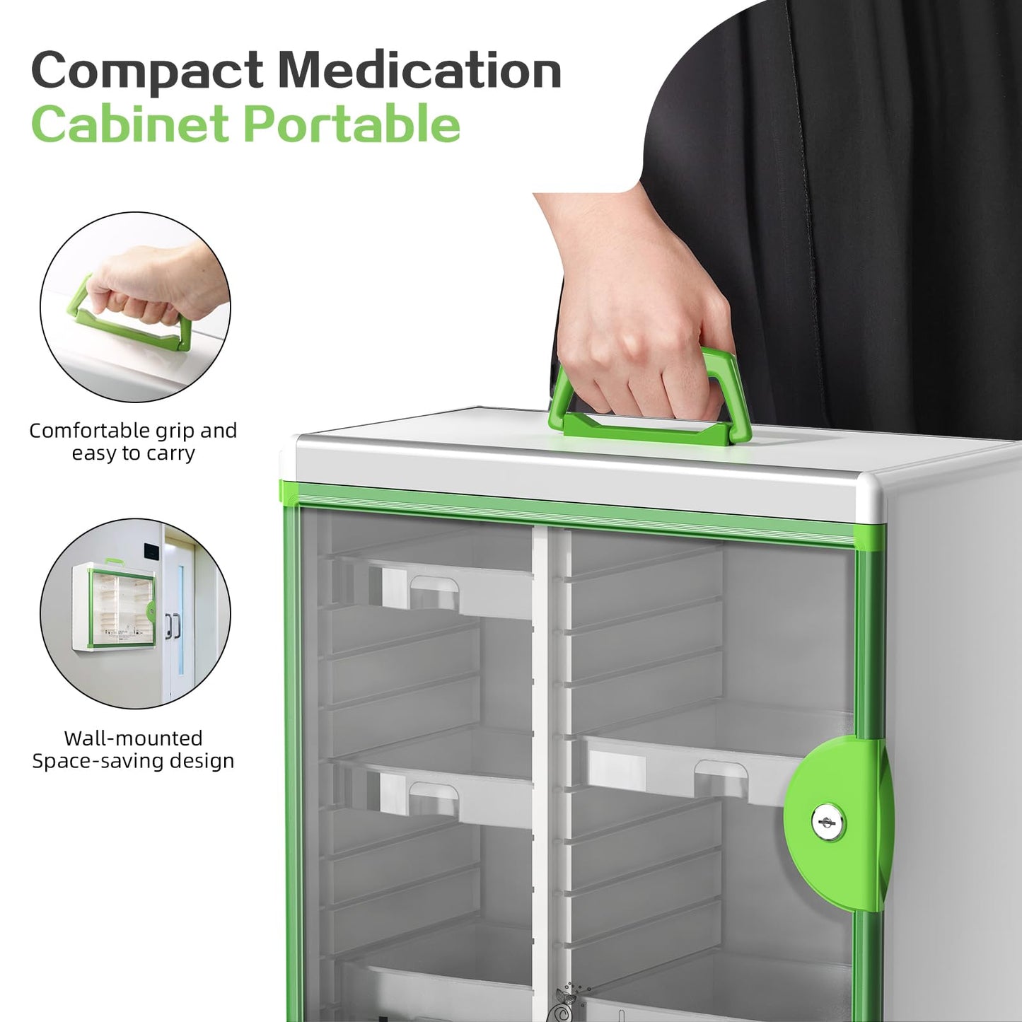 Glosen Lockable Medicine Cabinet with 5 Removable Trays, Wall Mounted & Portable Locking Medicine Cabinet Organizer with Key Lock for Home, Bathroom, Office - Aluminum Alloy Frame(13.6x13.4x6.5Inch)