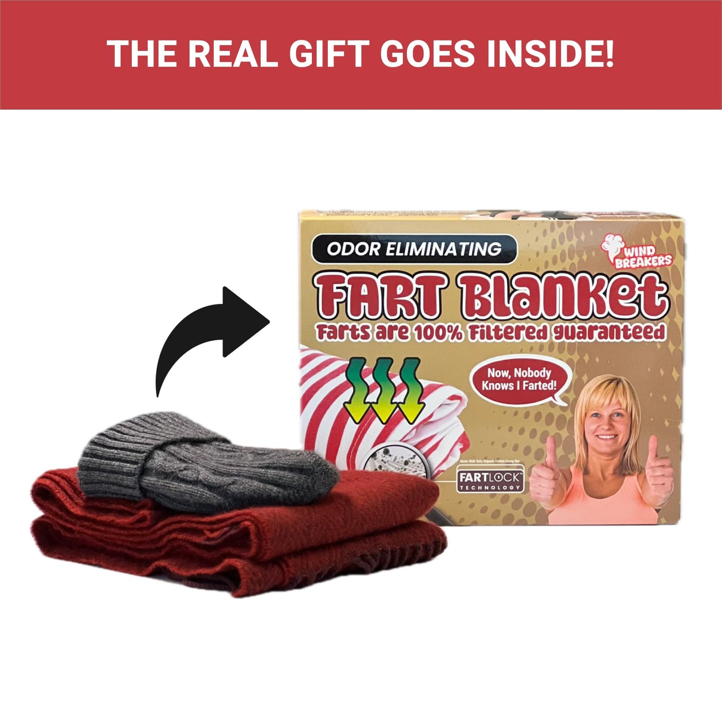 Laugh Out Loud Boxes Fart Blanket – Wrap Your Real Present Inside a Funny Gag Gift Box – Perfect for White Elephant, Secret Santa, Holiday, Birthday, Bachelor Parties - Play a Joke on Your Friends