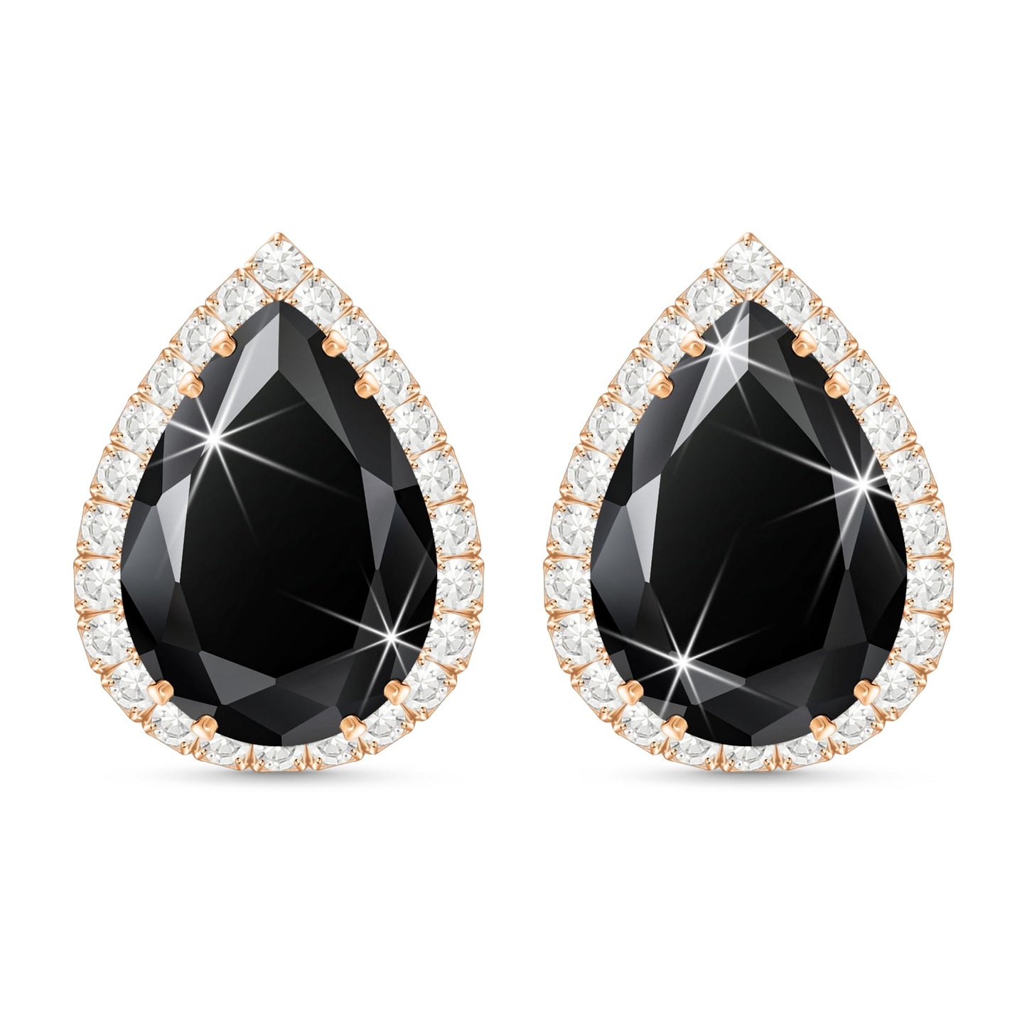 Linawe Black Stud Earrings for Women, Imitation Diamond Cubic Zirconia Teardrop Rhinestone Crystal Earrings Studs, Rose Gold Cartilage Piercing Statement Costume Jewelry Vintage