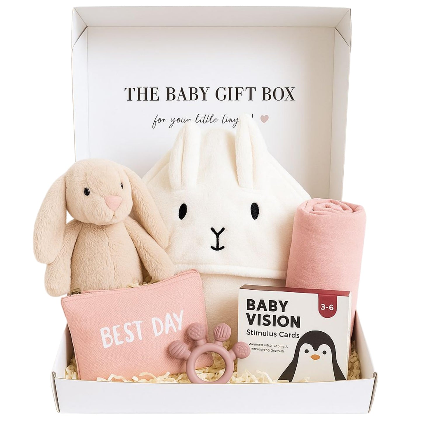 New Baby Gift Basket Set with Adorable Newborn Essentials for Baby Girl and Boy | Quality Baby Shower Gift Baskets with Soft Swaddle Blanket | Cutest Newborn Gift Set, Gift-Ready Packaging (Pink)