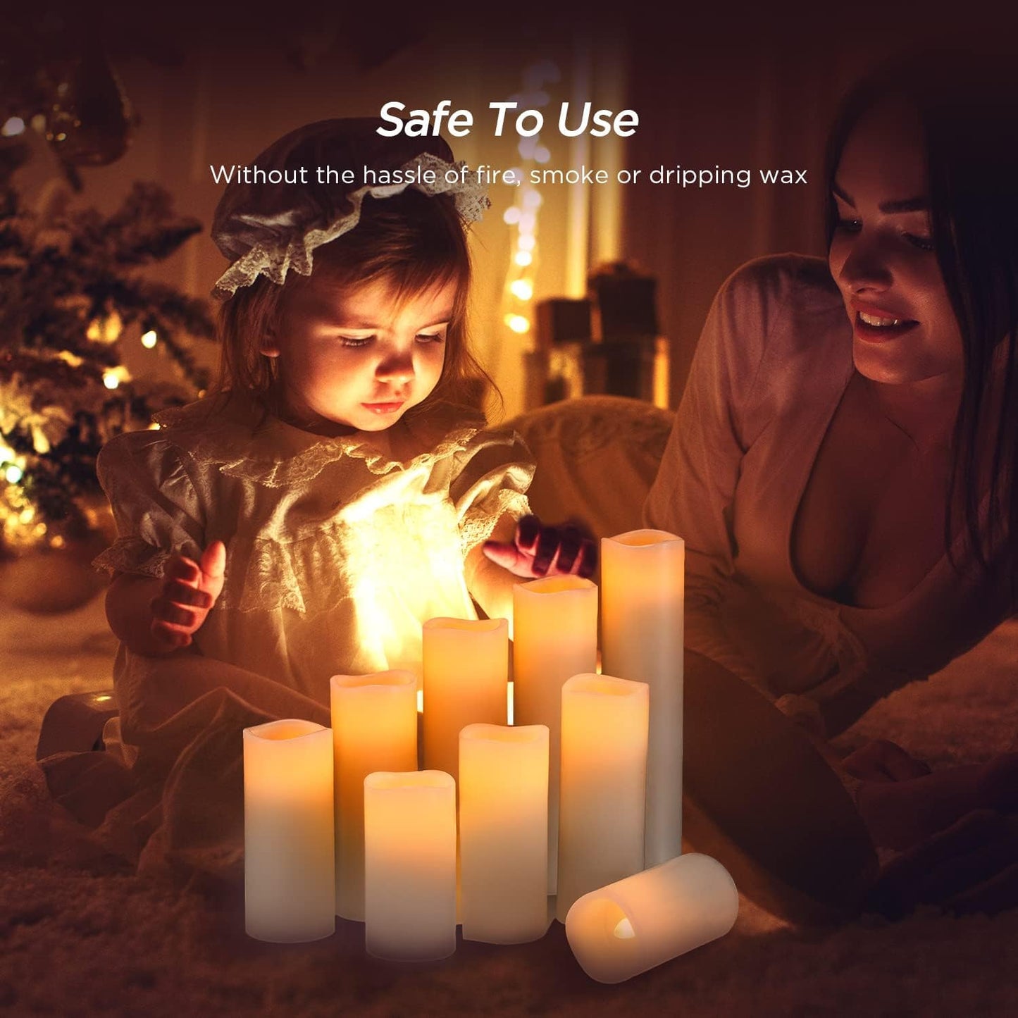 Hausware Flameless Candles Battery Operated Candles H 4" 5"" 6"" 7"" 8"" 9"" Real Wax Pillar Flickering Candles LED Flameless Candles with Remote and Timer Control Set of 9 (Ivory Color)"