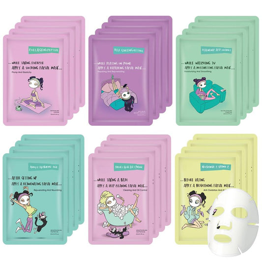Face Masks Skincare Set for Girl,Moisturizing Collagen Facial Masks for Women Home Spa,Hyaluronic Acid Face Mask for All Skin Types,Day Night Facial Mask Hydrating,Deep Cleaning,Oil Contral(18Pack)