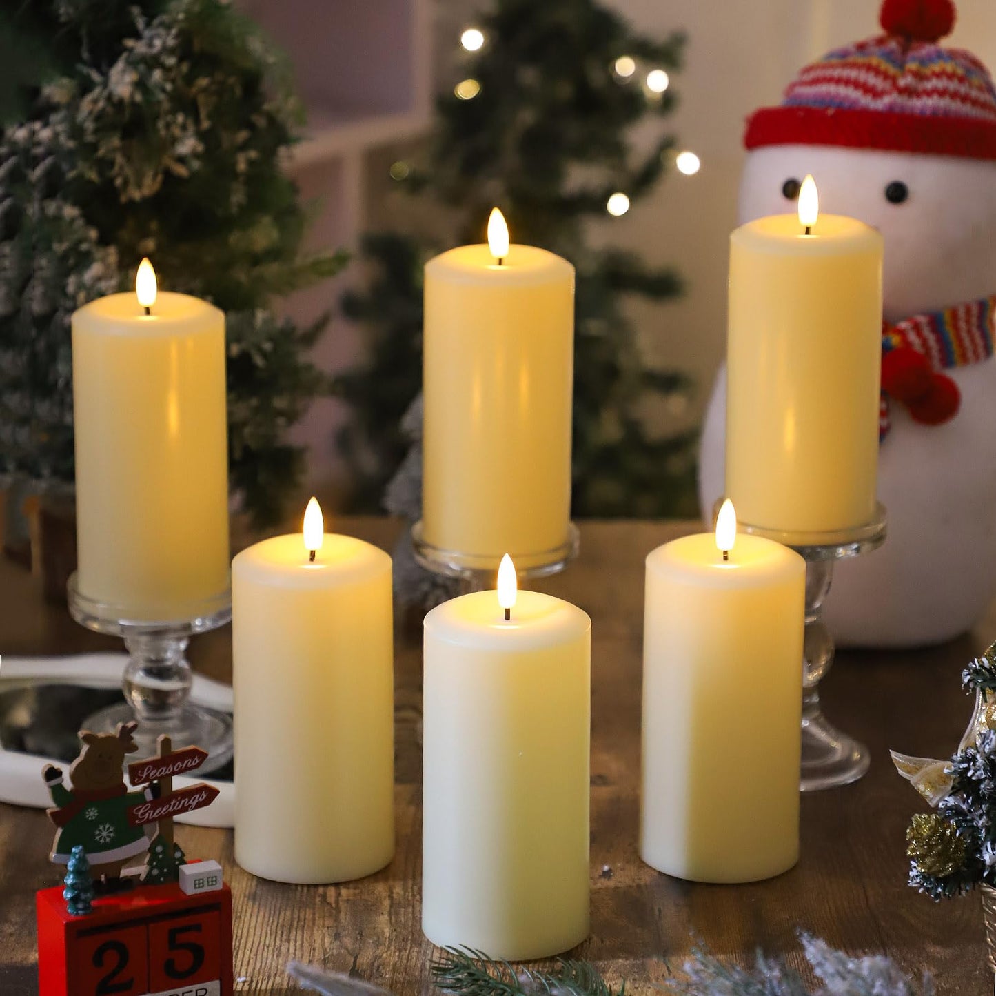 Hinabichan Flameless Candles Battery Operated with Remote and 2/4/6/8 H Timer, 6pcs Flickering Fake Electric Candles for Festival Home Party Decor (D3 x H 6") (Ivory)"