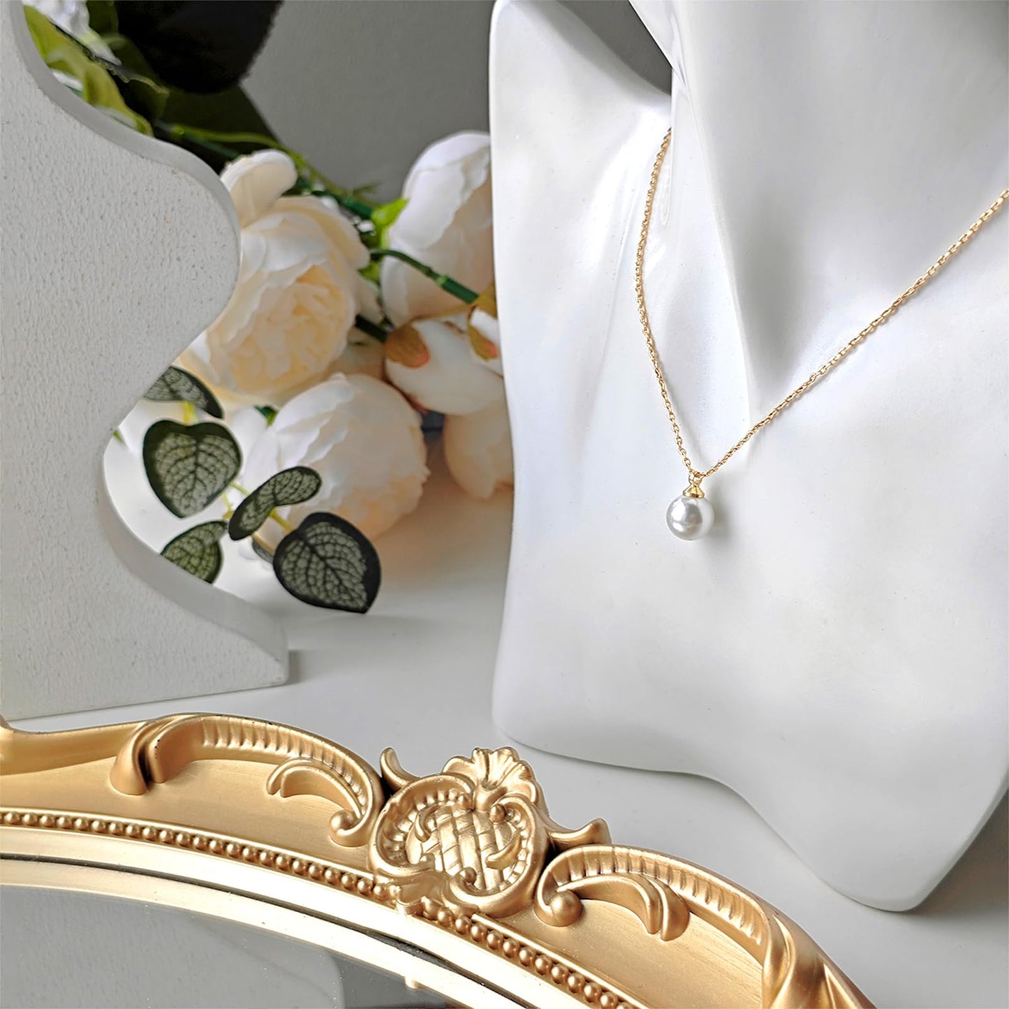 Zeffy Dainty Single Pearl Necklace Simple Pearls Pendant Choker for Women Trendy Gold Necklace Jewelry Gifts