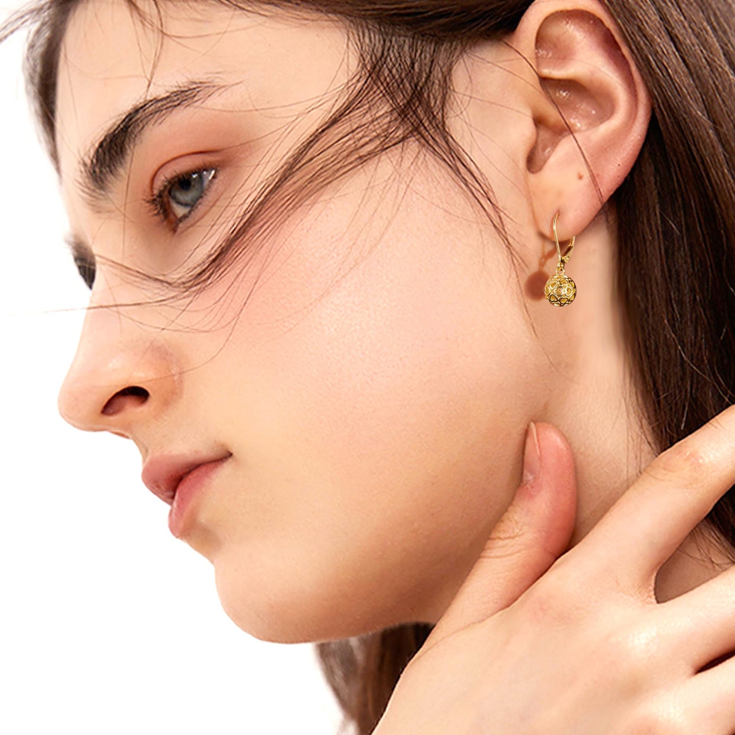 LANCHARMED 14K Gold Ball Dangle Drop Earrings for Women, 925 Sterling Silver Trendy French Style Heart Leverback Earrings Hypoallergenic Jewelry