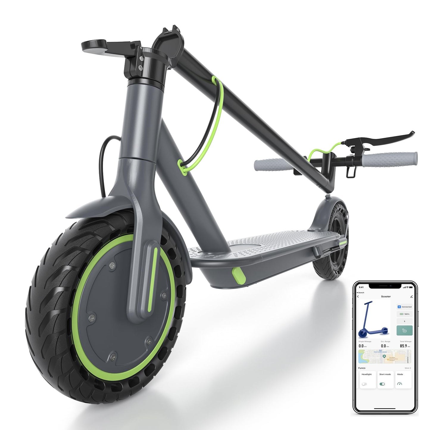 Roinside Electric Scooter- 8.5" Solid Tires, 350W Motor, Up to 19 MPH and 16 Miles Long-Range Commuting Folding E-Scooter for Adults with Dual Braking System and Smart App，Green