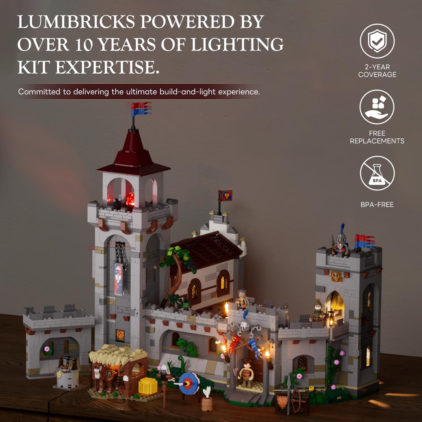 Lumibricks Medieval Guard Post Lighting Building Bricks Set - Middle Ages Castle Modular Collection Display Kit with Minifigures 2945 Pcs for Adults & Teens