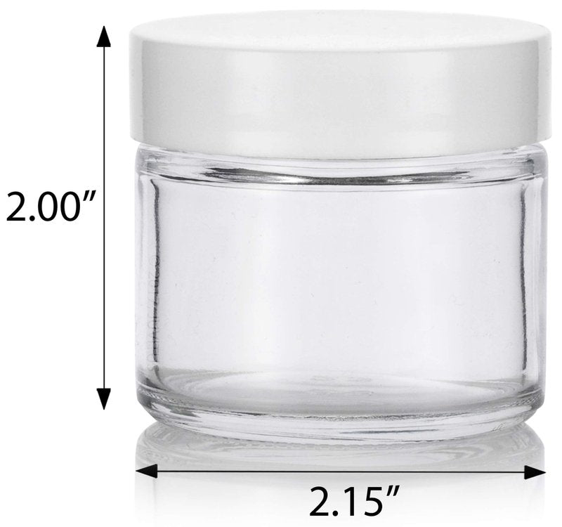 2 oz Clear Glass Jar with White Smooth Lined Lids (12 Pack)