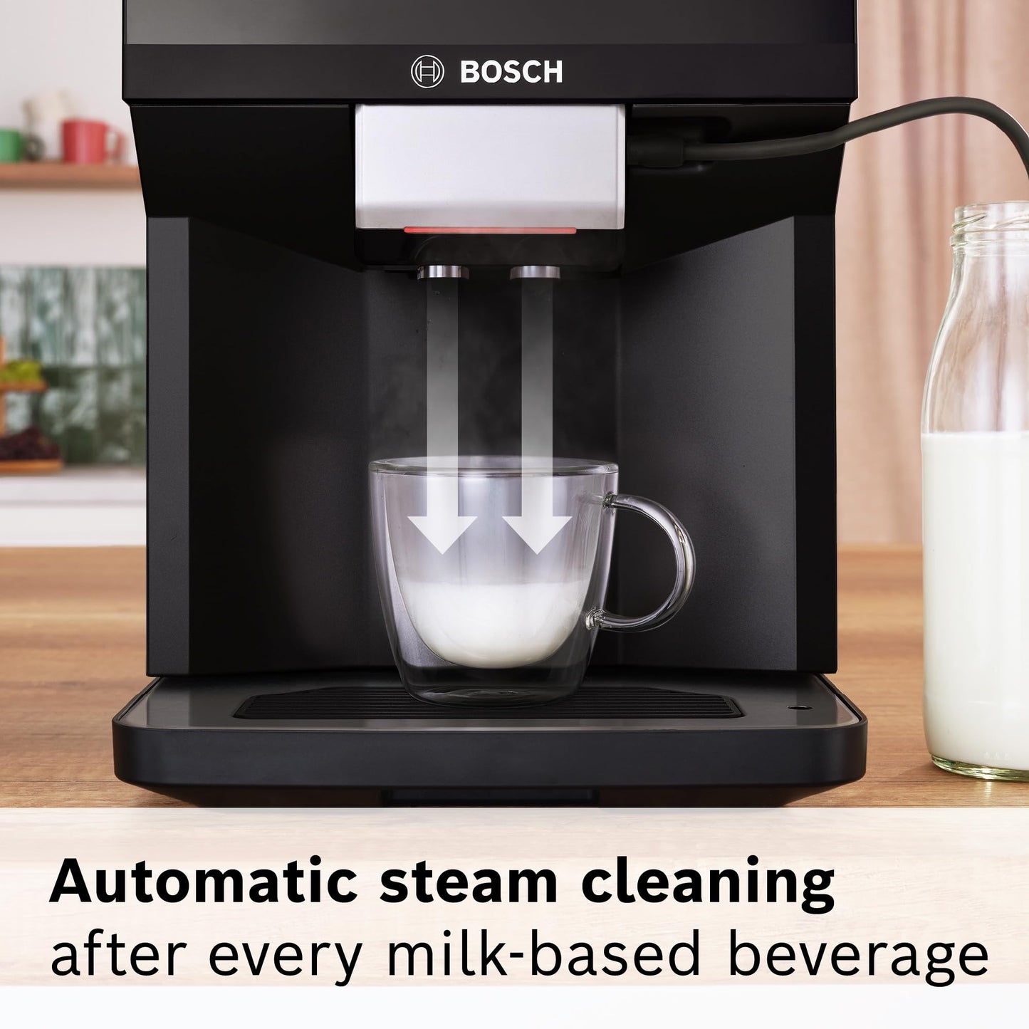 Bosch Fully Automatic Coffee and Espresso Machine - 9 Drinks, Barista Quality, Double Cup Super Coffee Maker - Programmable Machine, Large Bean Capacity - Easy Clean, Maintenance - Black - TPU40109