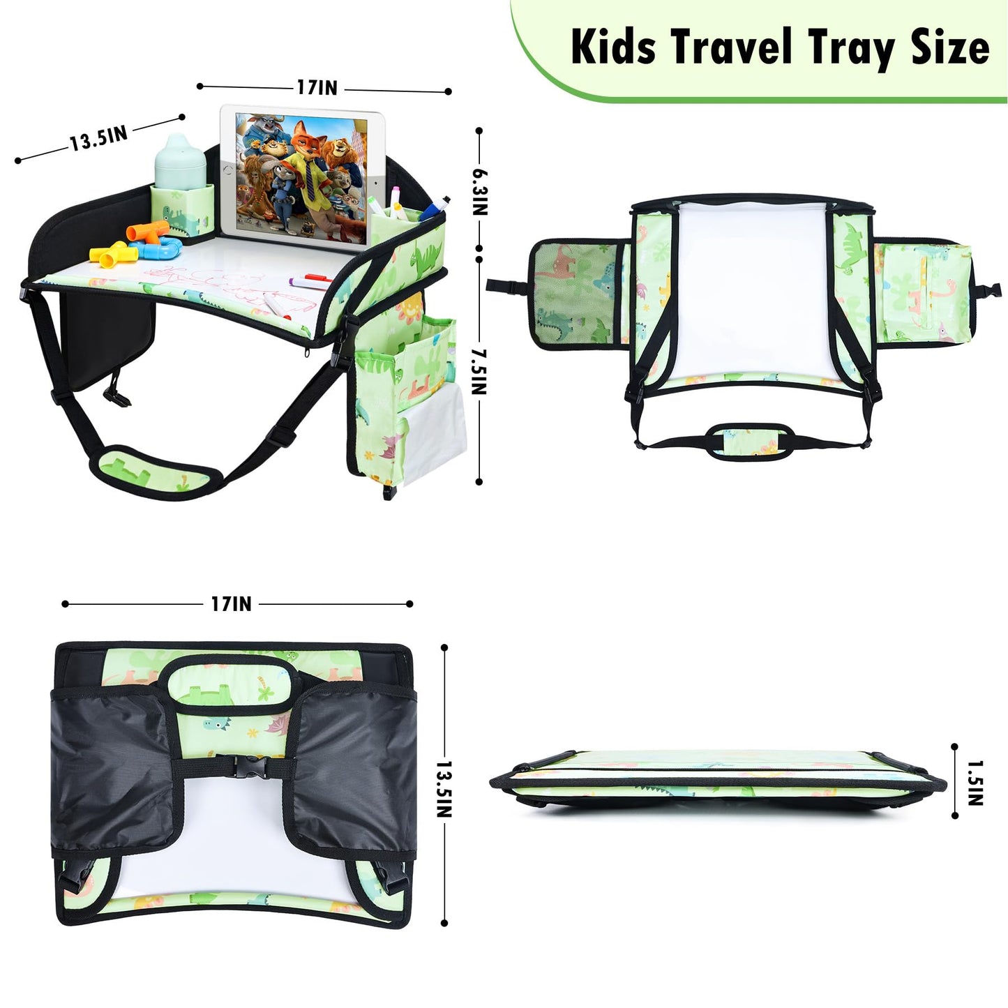WENRENER Kids Travel Tray, 3PCS Car Seat Tray for kids Travel, Toddler Road Trip Essentials With Drawing Kit, Toddler Lap Desk Organizer for Car, Carseat Table for Airplane