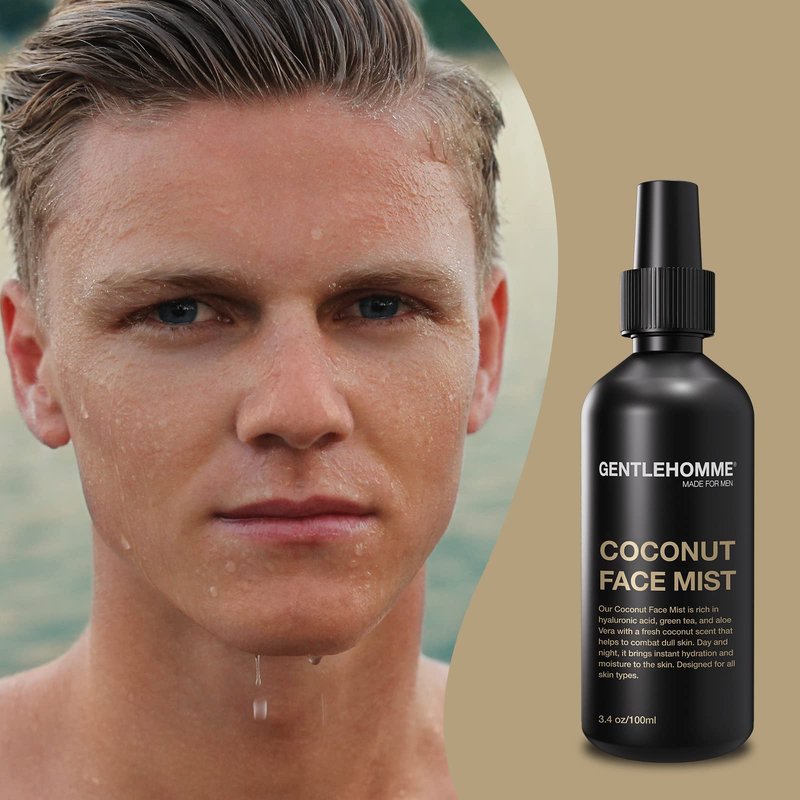 Gentlehomme - Coconut Face Mist - Men’s Facial Spray - with Hyaluronic Acid, Aloe Vera & Green Tea - Refresh, Moisturize & Hydrate - Use Day & Night - Safe for All Skin Types - Vegan - 3.4oz - 1 Pack
