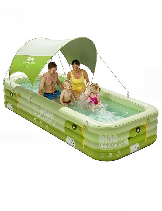 120" Large Inflatable Pool for Kids with Removable Canopy, 4-Layer Blow up Pool, 0.32mm Heavy Duty PVC, Family Durable Swimming Pool for Adults Pets Backyard Summer Green