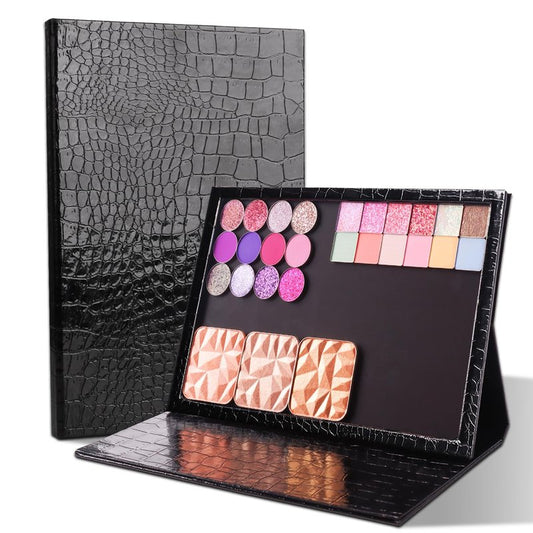 Large Empty Magnetic Makeup Palette with Foldable Stand (Holds 60 Standard Pans) – Professional PU Leather DIY Eyeshadow Organizer Case for Depotting & Travel (Black)