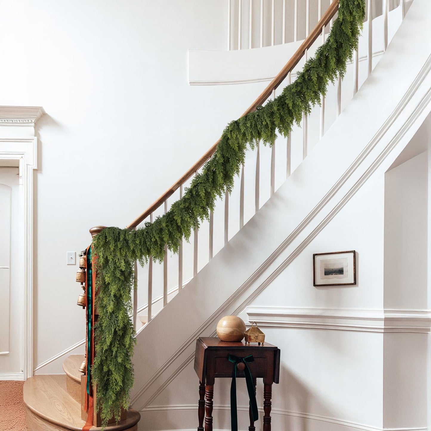2 Pcs 9ft Christmas Cedar Garland with Soft Thickness Pine, Artificial Green Faux Cedar Pine Garland for Mantle Fireplace Indoor Outdoor Holiday Party Home Decoration