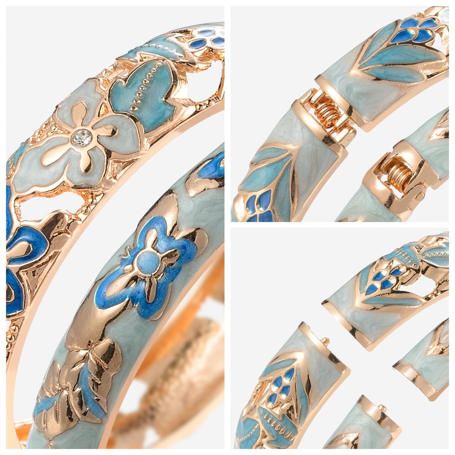 UJOY Fashion Cloisonne Bracelets Plated Butterfly Filigree Enameled Womens Gifts Bangles Spring Hinged 88A09-55A102 Blue
