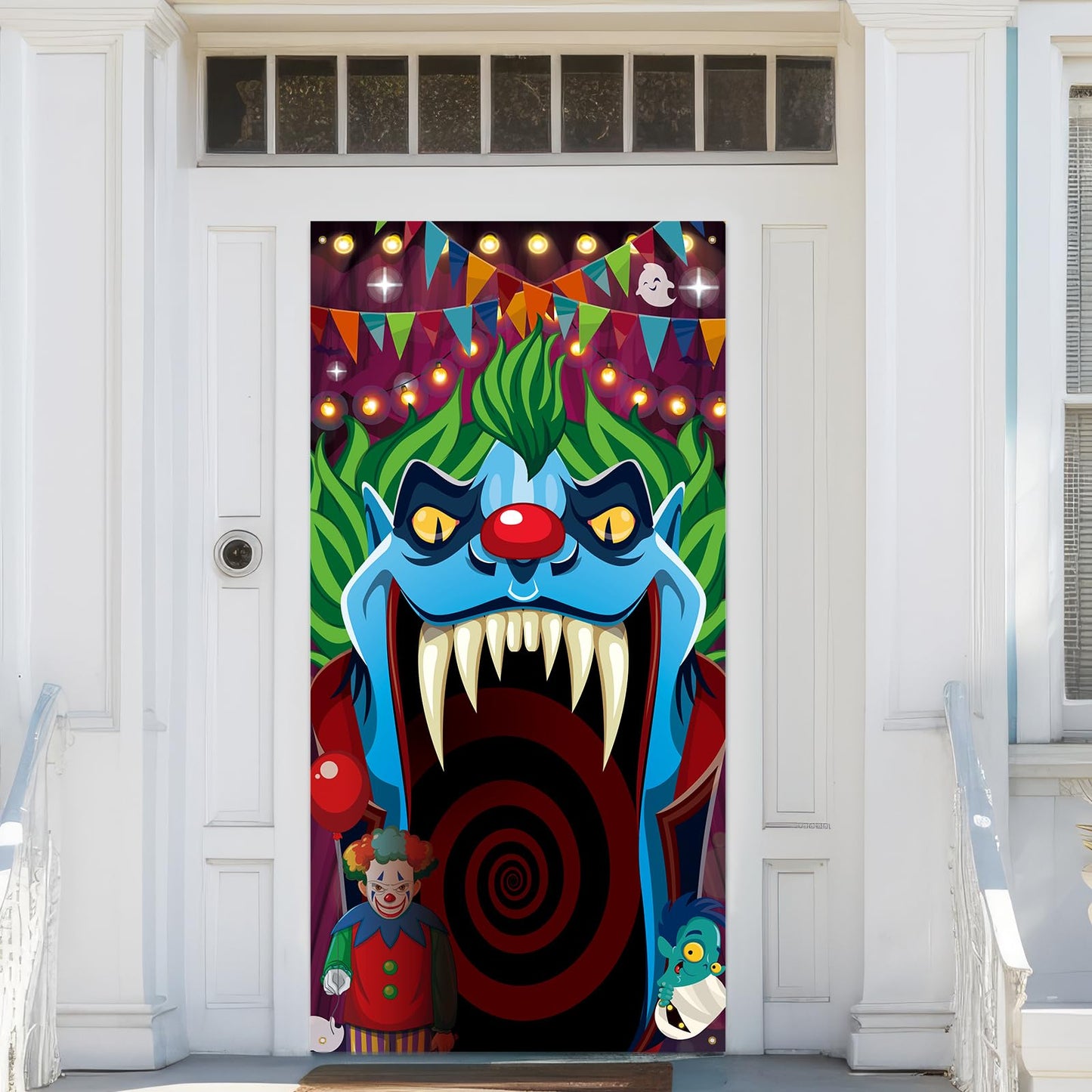 Halloween Circus Door Decorations Evil Clown Banner,Creepy Carnival Banner,Bloody Horror Tent Haunted House Kids Party Door Decorations.