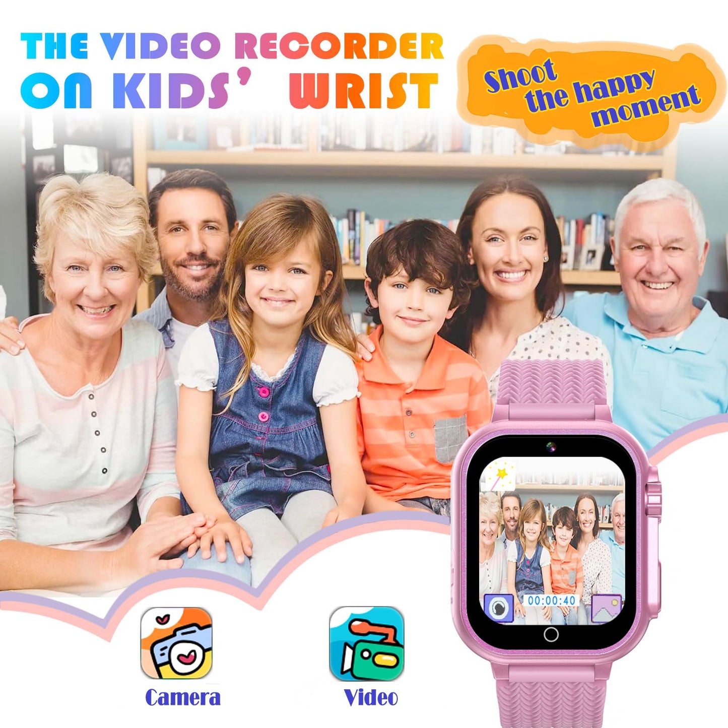 Goodatech Kids Smart Watch for Boys Girls, 1.54'' Smartwatch with 26 Puzzle Games, HD Camera, Video Music Player, Pedometer, Flashlight, Audio Book, Aluminum Case and Sport Band (Pink)