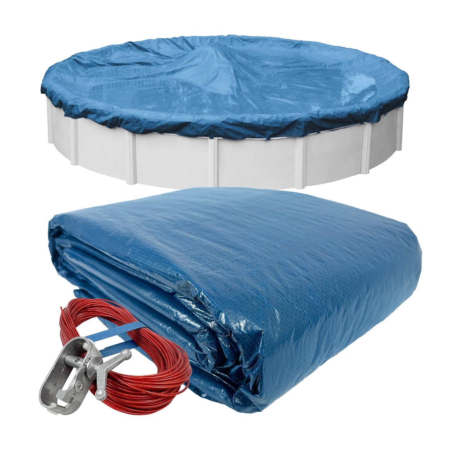 Robelle 24 ft Heavy Duty Blue Winter Pool Cover for Above Ground Pools, 4 ft Overlap (28 ft Cover Size), Solid 8 x 8 Scrim, 2.36 oz/yd2, 10-Year Warranty, Style: 3524-4
