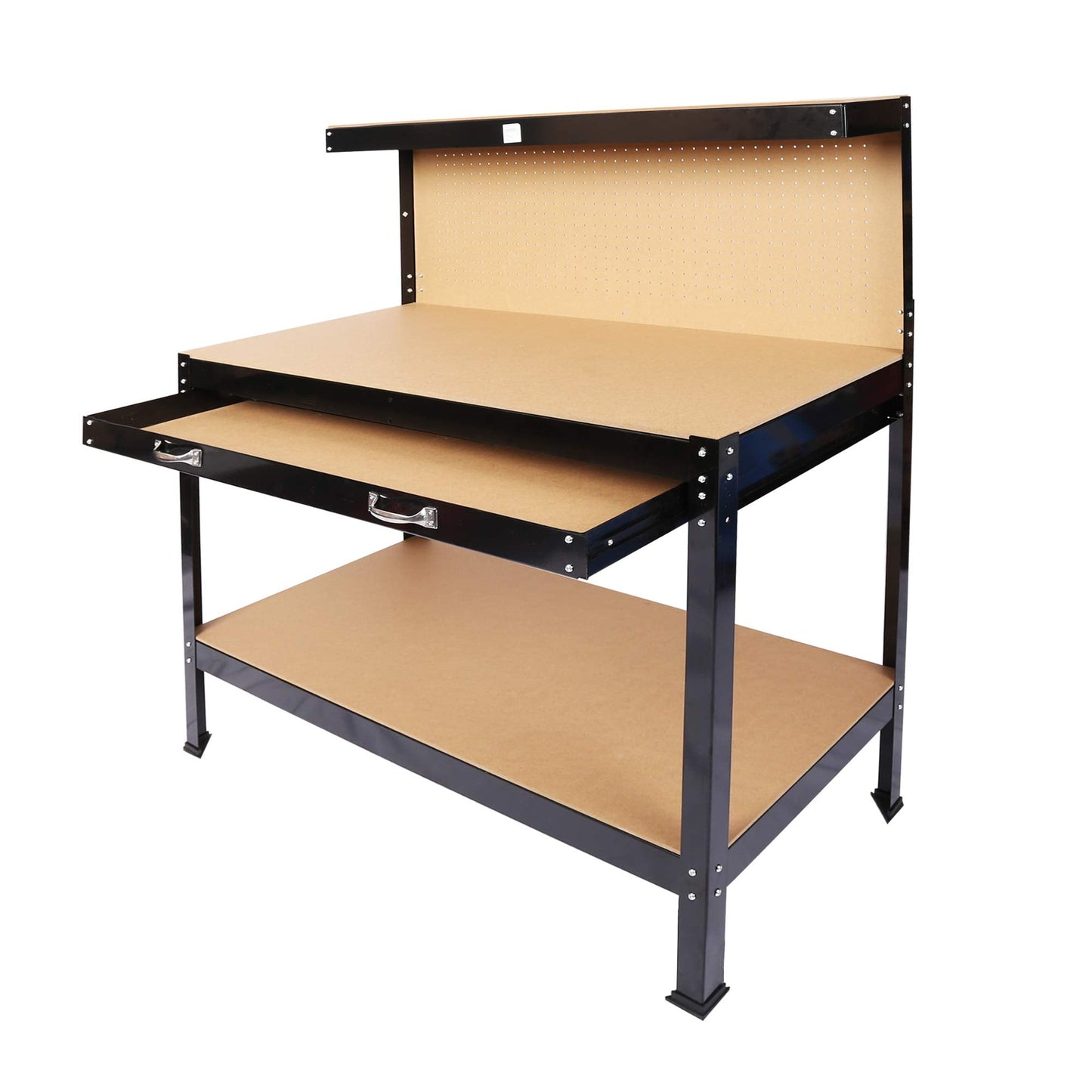 63" Steel Workbench Tool Storage - Heavy-Duty Workshop Table with Drawer, Peg Board - Durable, 300lbs Capacity, Waterproof, Rust-Resistant - Ideal for Garage, Office, Commercial or Home Use