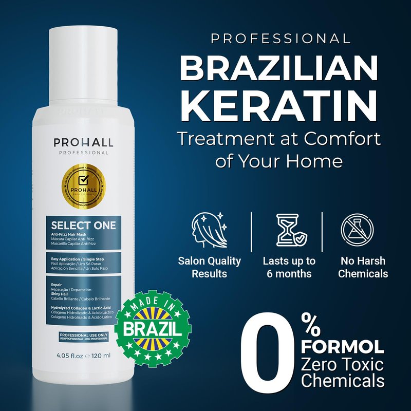 Brazilian Keratin Treatment Blowout Complex-PROHALL SELECT ONE -Formaldehyde Free Keratin Hair Treatment at Home-Queratina Brasileña Keratina Para Alisar el Pelo Sin Formol