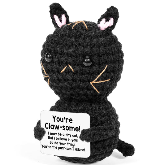 AICase Positive Black Cat Crochet Animals Emotional Support Nuggets Inspirational Knitted Unique Small Decorations Birthday Gifts for Women Men Her Him Sister Mom Dad Girls Boys Fans