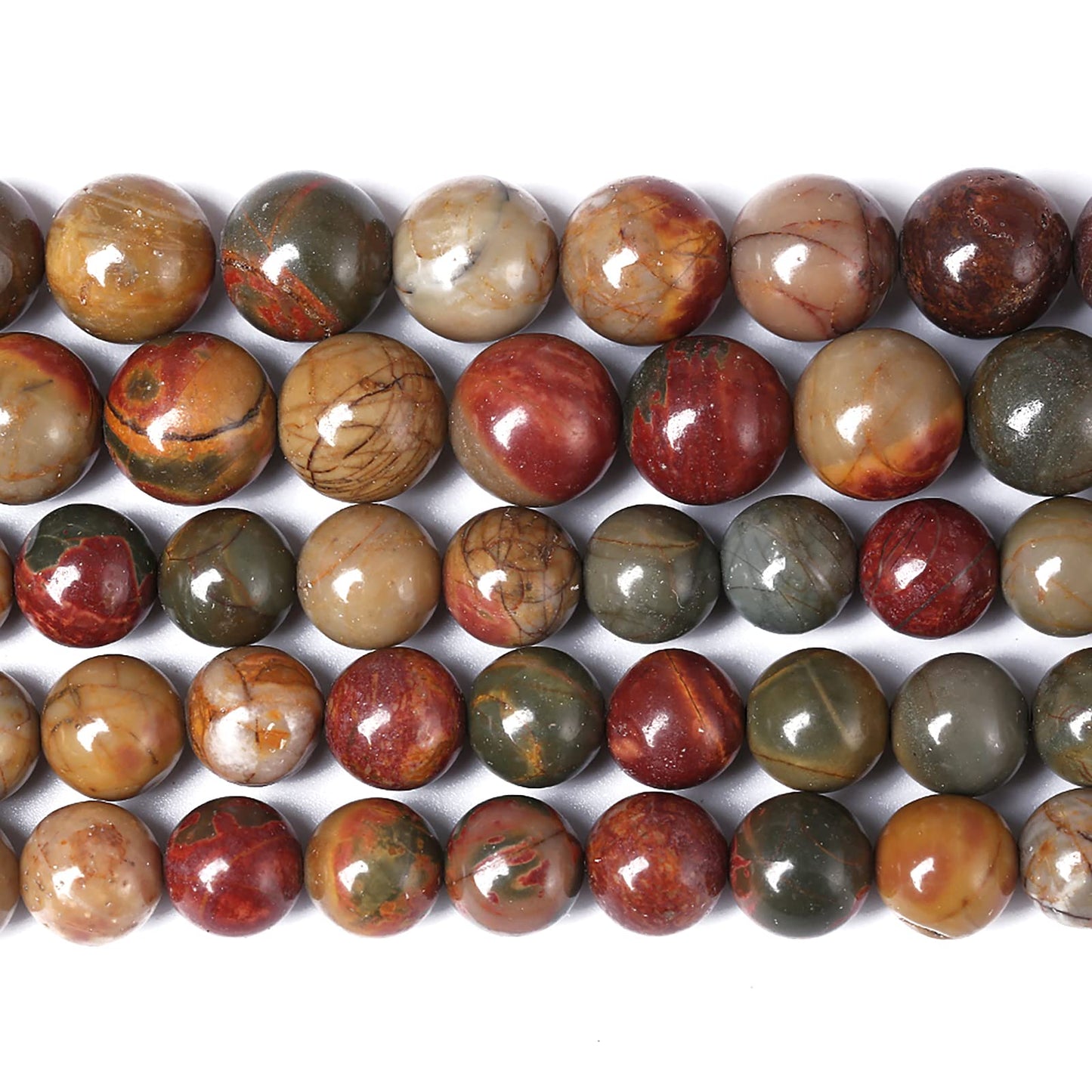 10mm 38pcs Natural Picasso Jasper Beads Healing Power Stones Round Loose Gemstone Beads for Jewelry Making DIY Bracelet Necklace 15"