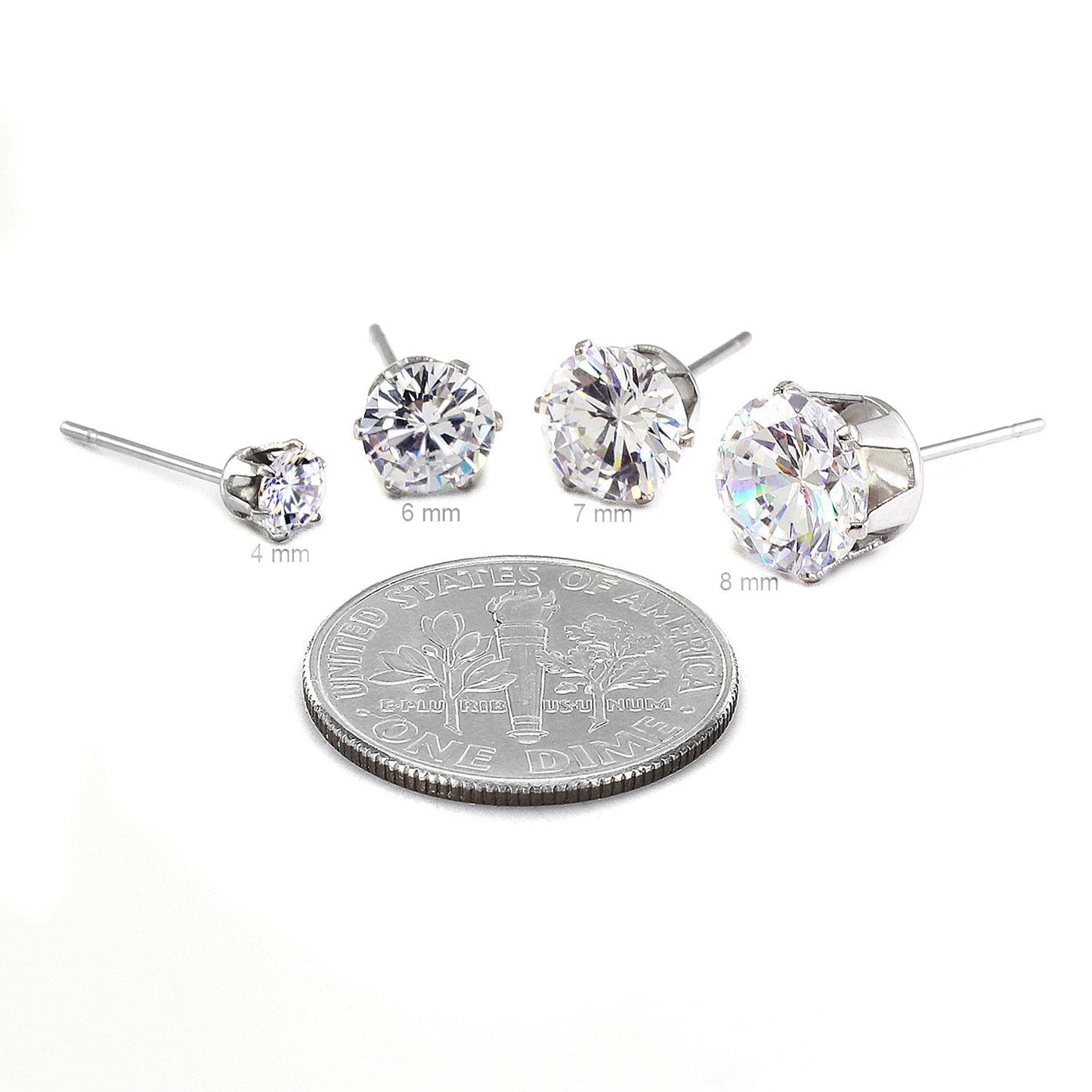 JewelrieShop Earrings for Women Studs Set Stainless Steel CZ Earing Hypoallergenic Multiple Piercing Ear Stud (8 pairs,4-8mm,White,Red CZ)