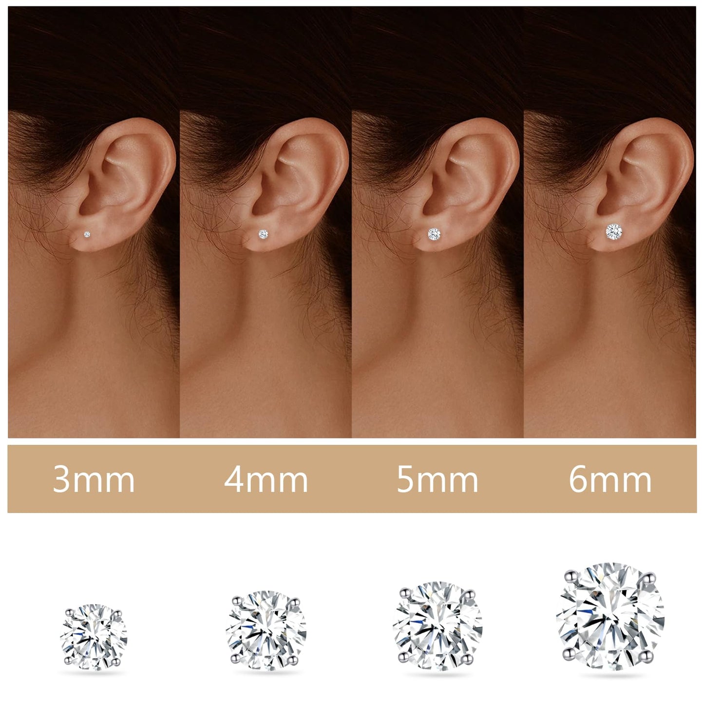Limerencia G23 Pure Titanium Earrings F136 Implant Grade Titanium Studs 20G Hypoallergenic Round Cubic Zirconia/Princess-Cut/Square/Ball Earrings for Women Men Sensitive Ears(4mm Cubic Zirconia)