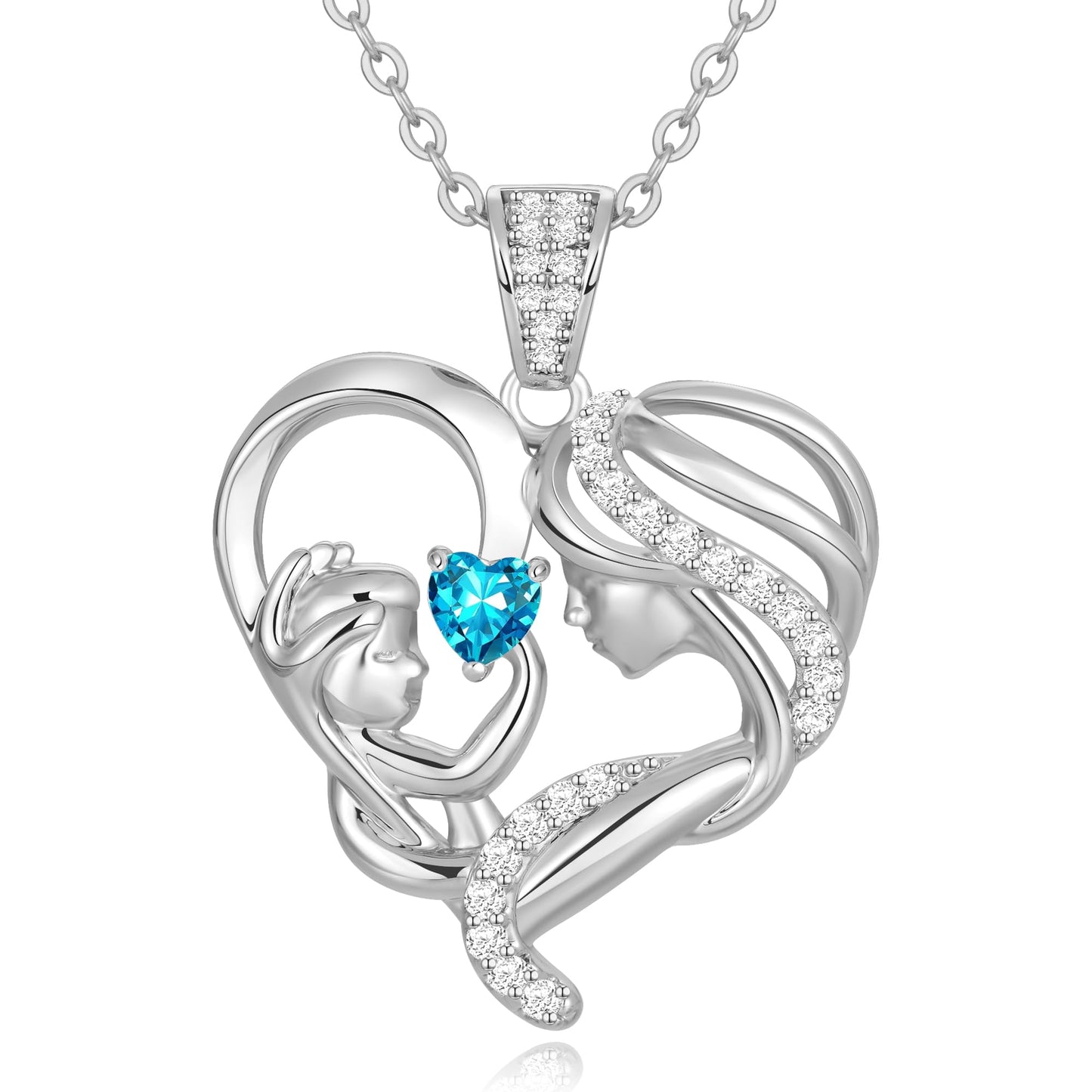 Zifeel Mothers Day Gifts for Mom Wife Her Grandma, S925 Sterling Silver Birthstone Necklaces Jewelry for Women, Mother's Day Love Heart Pendant Necklace for Anniversary Birthday Christmas Day