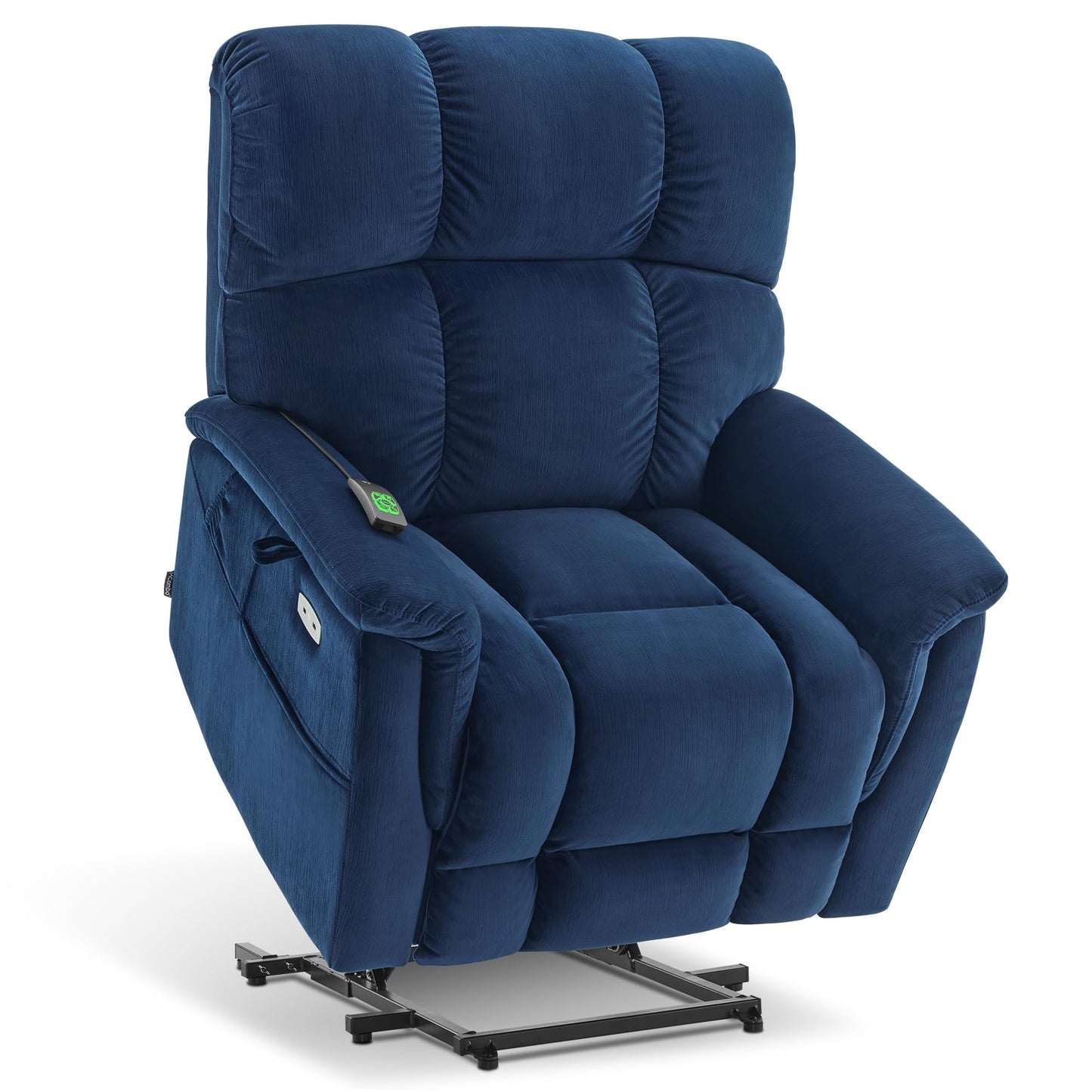 MCombo Large-Wide Dual Motor Power Lift Recliner Chair, Massage and Dual Heating for Elderly People, Infinite Position, Fabric R7166 (Navy Blue)