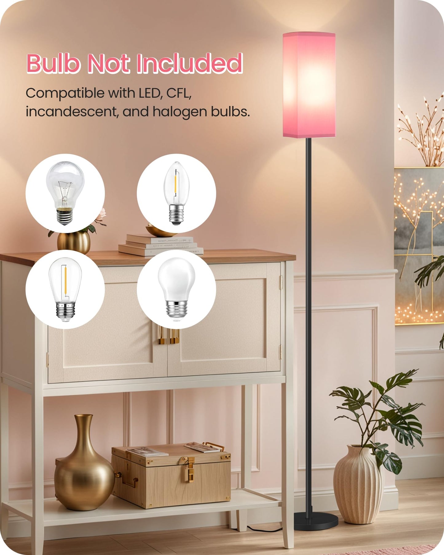 GOEBLESON Set of 2 Floor Lamps for Living Room, Modern Tall Standing Lamps with Foot Switches, Bulb Not Included, 64.6'', for Living Room, Bedroom, Study, Kids Room, Pink and Black P07LDP205W1