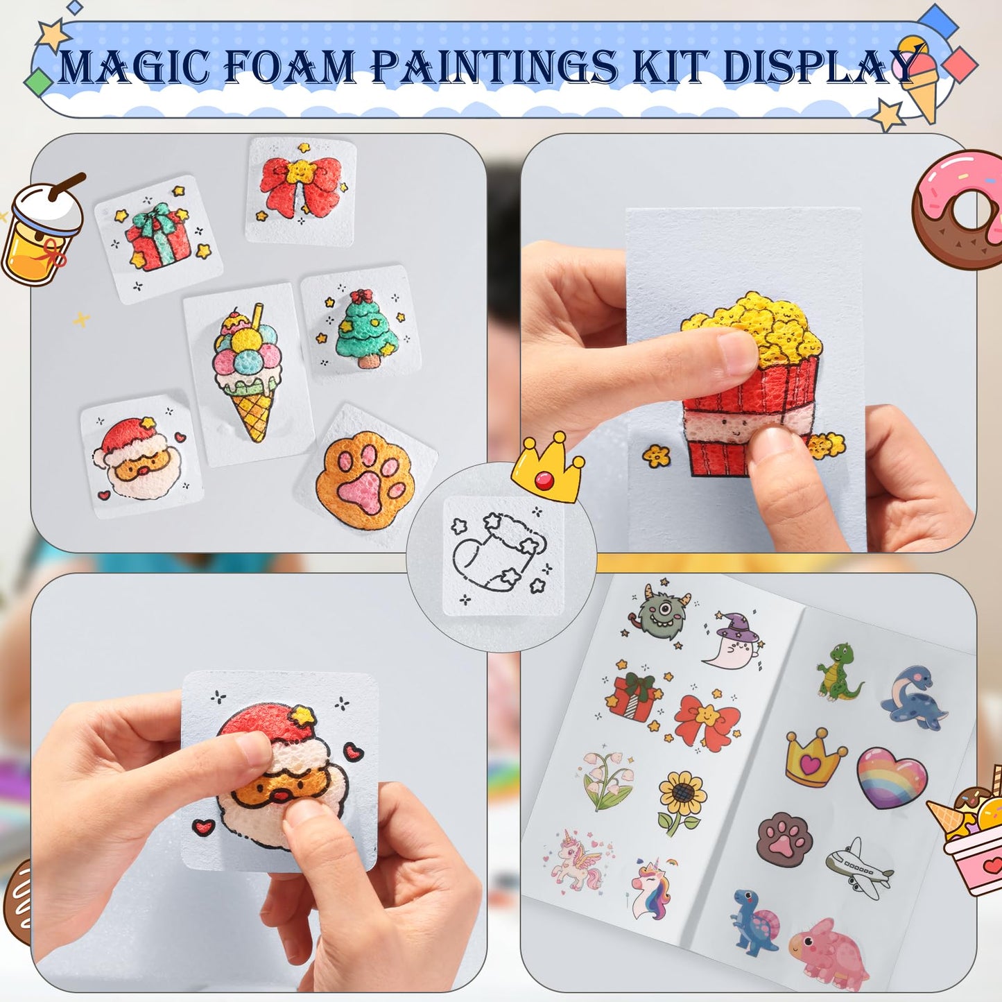 Liktoy 44Pcs Magic Foam Texture Painting Kit, 28Pcs Foam Texture Paper, 12 Colorful Brush, 2 Water Brushes, 3D Effect Texture Painting Set, Ideal for Halloween, Christmas, Birthday Gifts