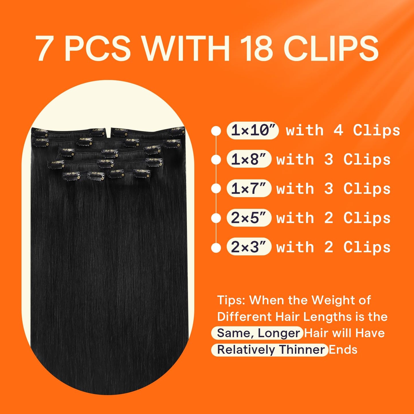 Full Shine Hair Extensions Clip in Human Hair Black 22 Inch Real Human Hair Extensions Clip ins Triple Weft Clip in Human Hair Extensions Straight Thick End 7 Pcs