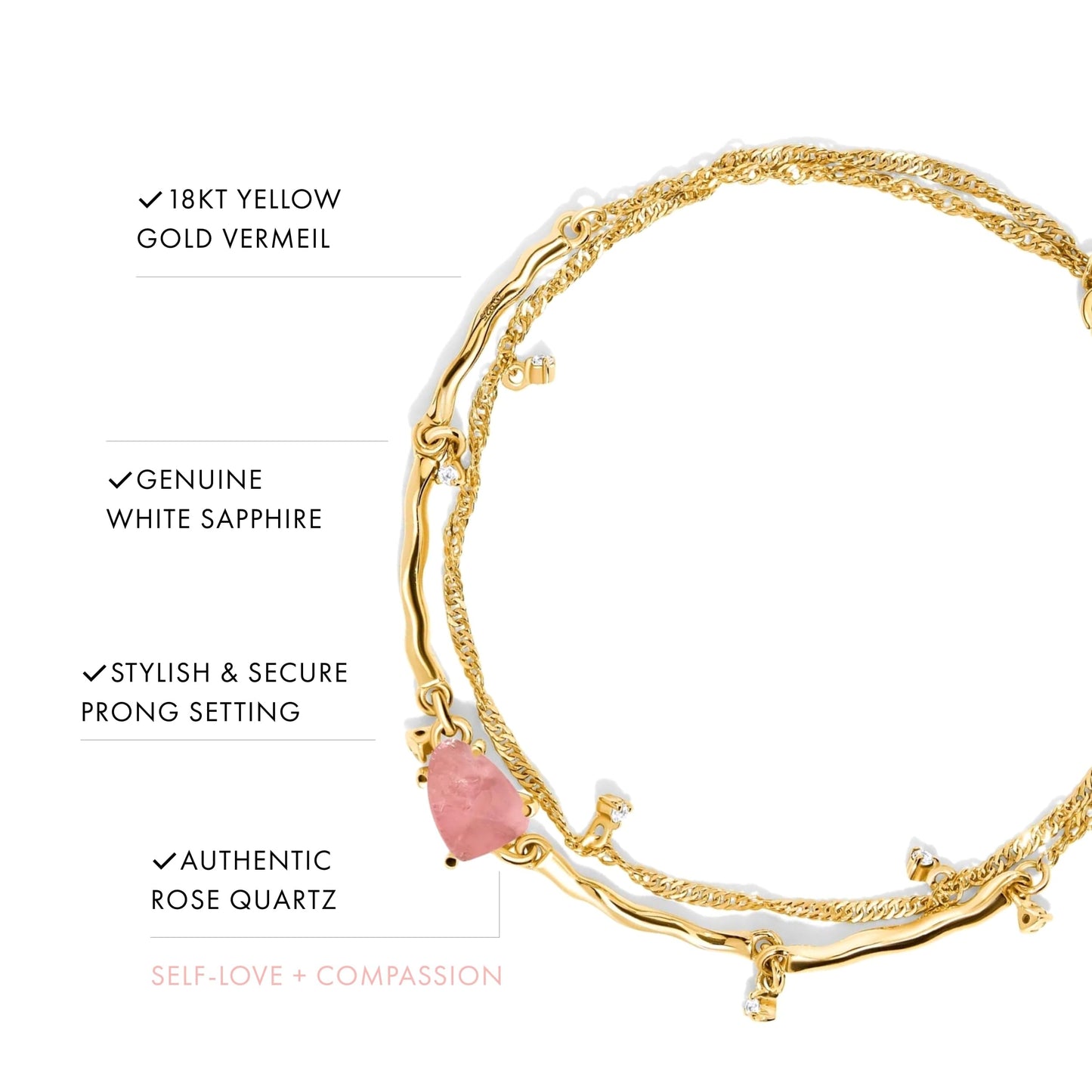 Moon Magic Moonstone Bracelet for Women | Black Obsidian, Rose Quartz Bracelet/Real 925 Sterling Silver | 18k Rose & Yellow Gold Rainbow Genuine Moonstone Jewelry for women | June Birthstone Bracelet