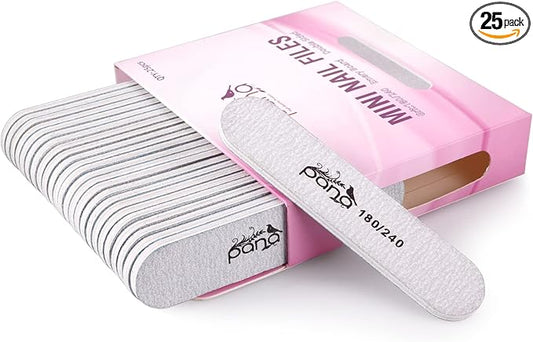 25PCS Mini Size PANA Professional Double Sided Nail Files - Zebra, 180/240 Grit - Emery Board Nail Buffering File Manicure Pedicure Nail Polisher Washable