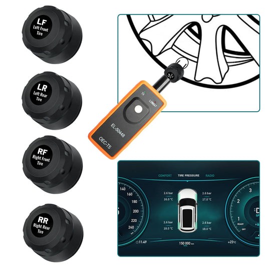 Masoll TPMS Sensor for GM Chevy Silverado Buick Cadillac GMC Pontiac, 315MHz Tire Pressure Sensor Replaces# 13598771,13598772, 4 Tire Sensors with 1 TPMS Relearn Tool, External, Easy to Install
