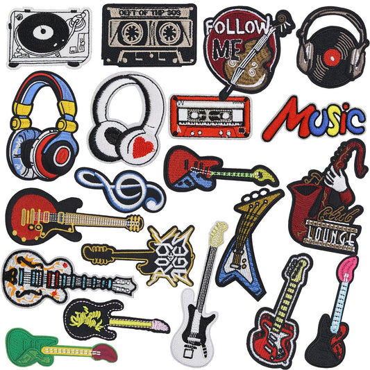 20 PCS Musician Guitar Patches Iron on/Sew on Applique Embroidered Patches for Coat Uniforms Pants Jackets Clothes Jeans Dress Vests Bags Music Fans Backpacks Hat DIY Decoration
