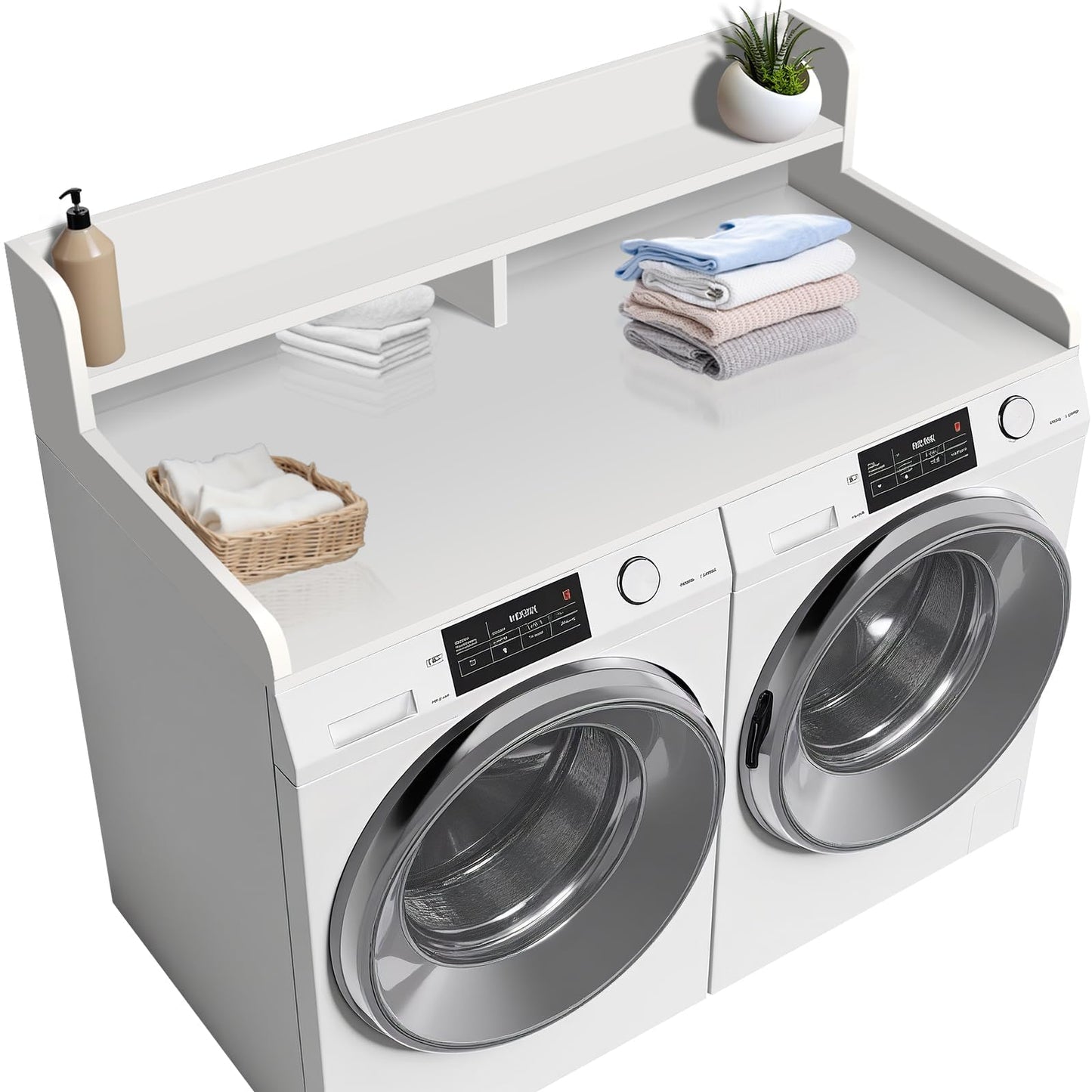 CXNGD 2-Tier Washer and Dryer Countertop, Wooden Washer Dryer Countertop, 27.5" Depth X 54" Laundry Countertop Over Washer and Dryer for Folding Clothes Over Washer and Dryer (White)