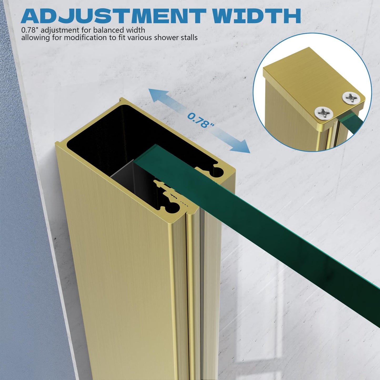 AquivaCoast 34" X 72" Semi-Framed Fixed Shower Screen with Handle, 5/16"(8mm) Thick Clear Tempered Glass Shower Panel, Shower Screen for Walk in Shower with Frame Hardware Kit, Brushed Gold