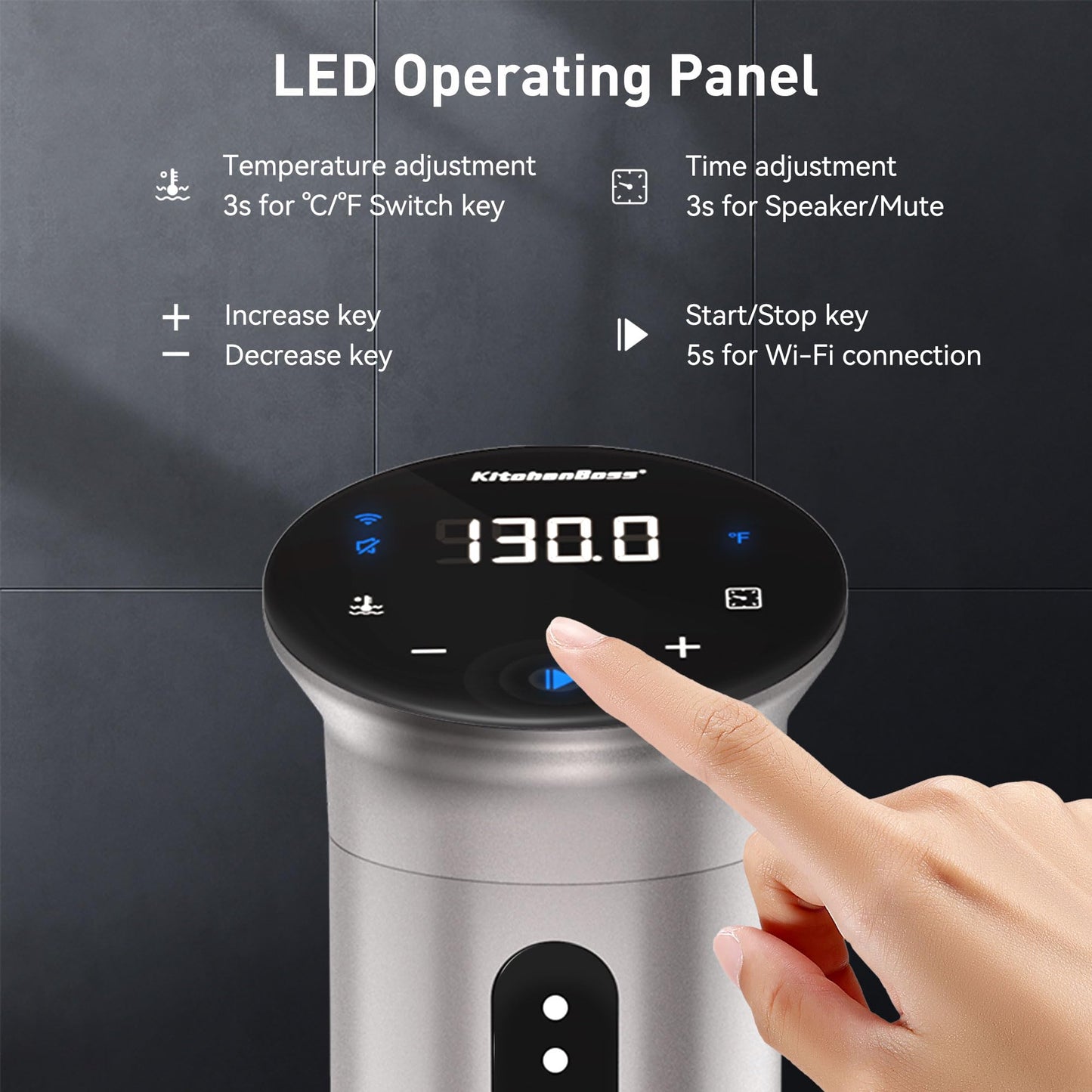 KitchenBoss Wifi Sous Vide Cooker: Ultra-quiet Sous Vide Machine Immersion Circulator APP Control 1100W, IPX7 Waterproof Sous Vide Precision Cooker Accurate Temperature Fast-Heating, Silver
